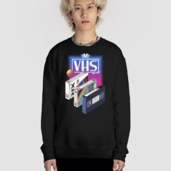VHS World Sweatshirt -Deals Mode Raft Store VHSWorldblackSweatshirtMan mockup