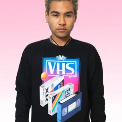 VHS World Sweatshirt -Deals Mode Raft Store vhsworldblackGraphicsweaters
